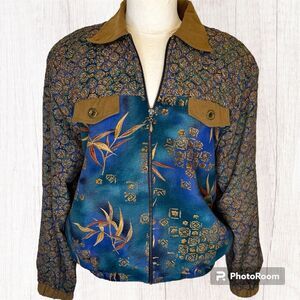 Vintage Ali Miles Women’s Brown/Blue Print Partially Quilted Jacket Size Med